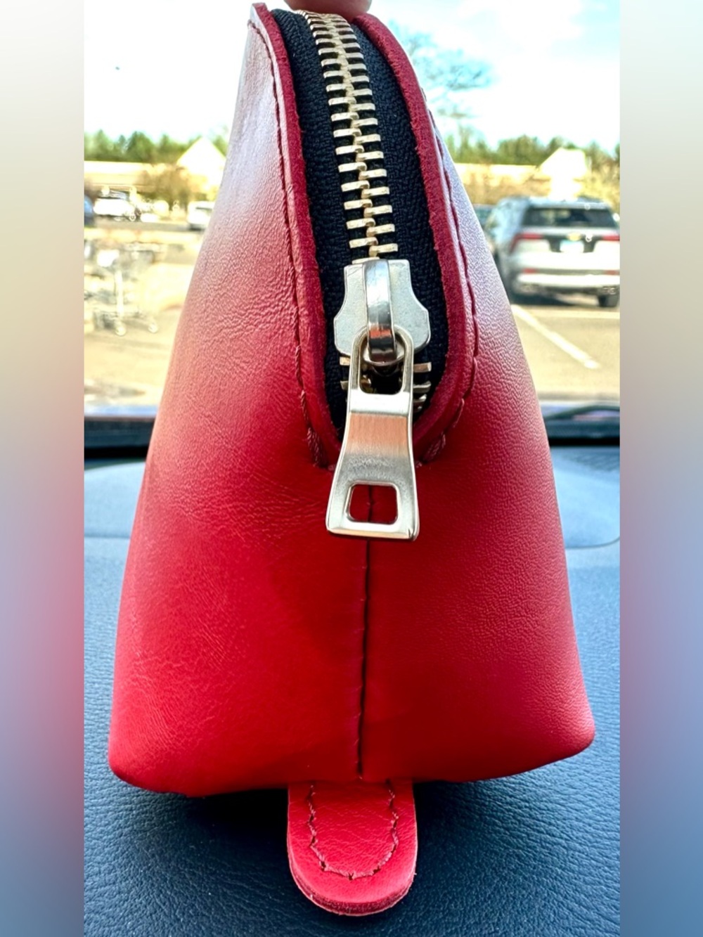 Portland Leather Goods Bella Makeup Bag Pouch in Ruby Red New Imperfections READ